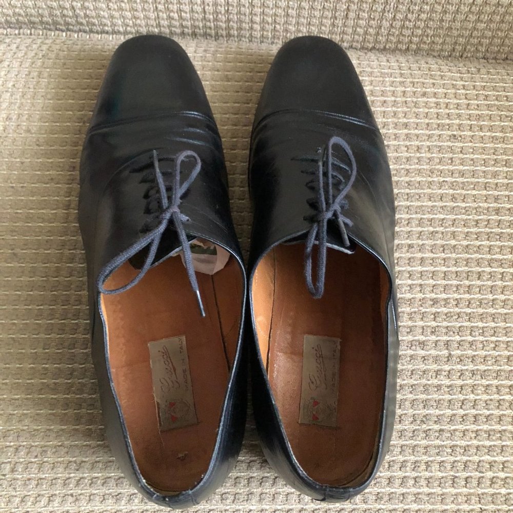Gucci Men's Vintage  Black Leather Oxfords - Picture 5 of 15